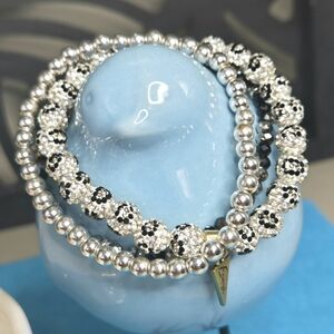 Erimish 'Shamballa' Silver and Black Rhinestone Beaded Bracelet Set